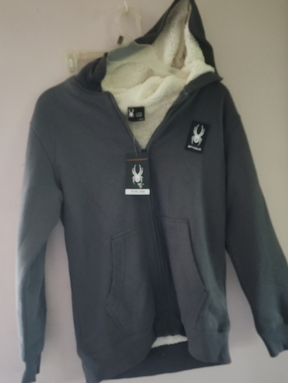Spyder Kids Gray Zip-Up Hooded Jacket with Cream Sherpa Lining